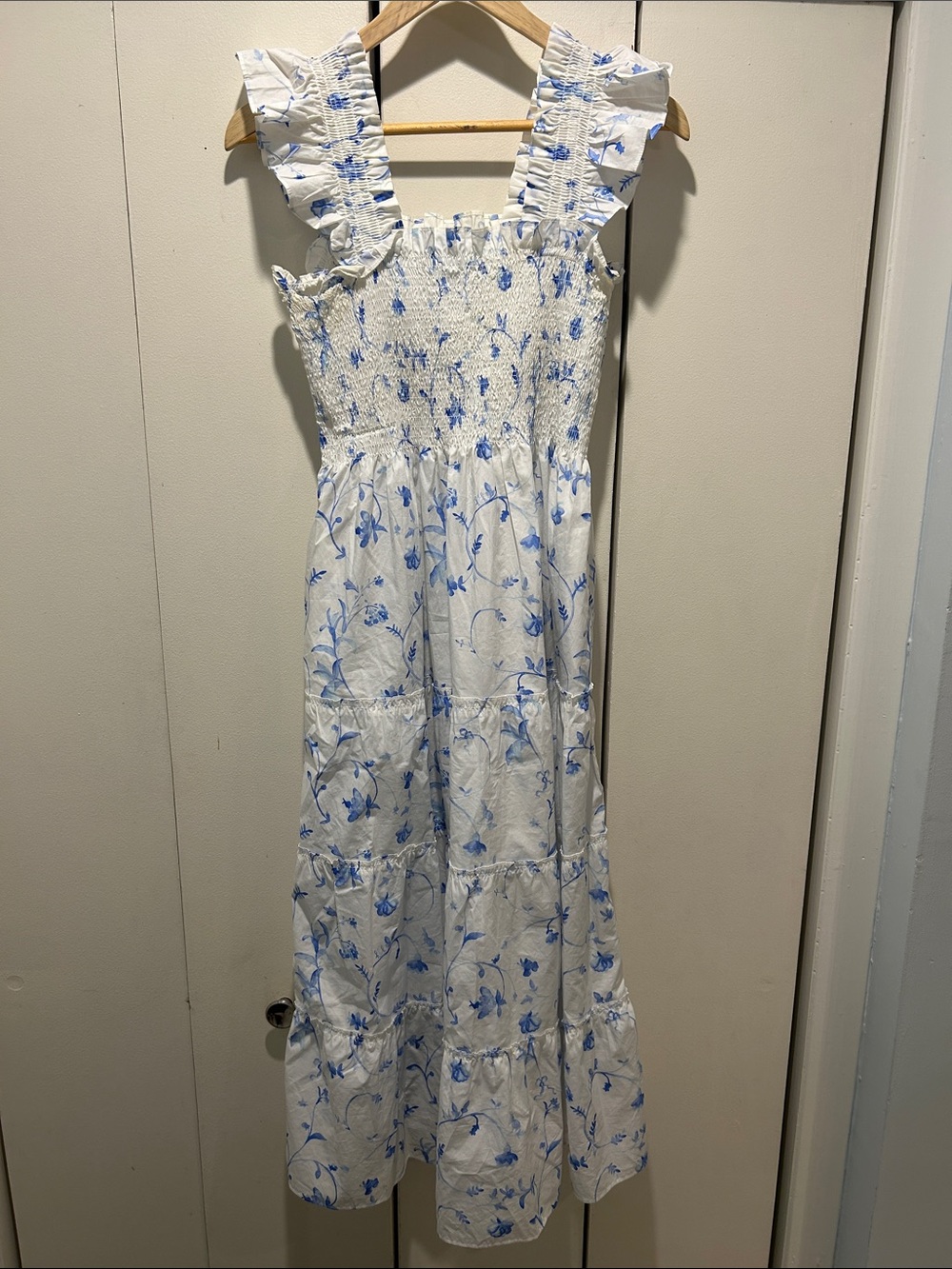 Hill House White Nap Dress with Blue Floral Print
